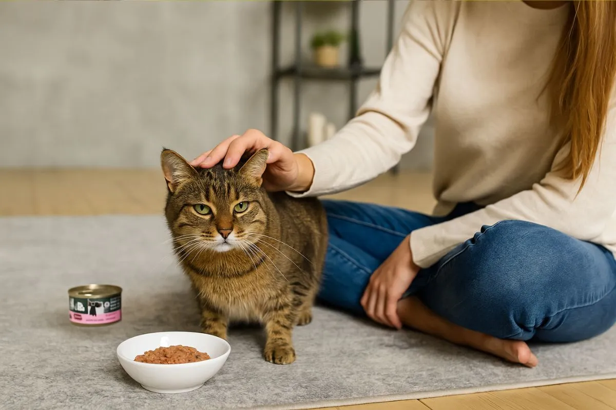 Kot jedzący trawę owsianą