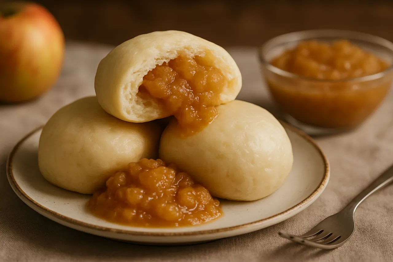 Puszyste kluski na parze na talerzu