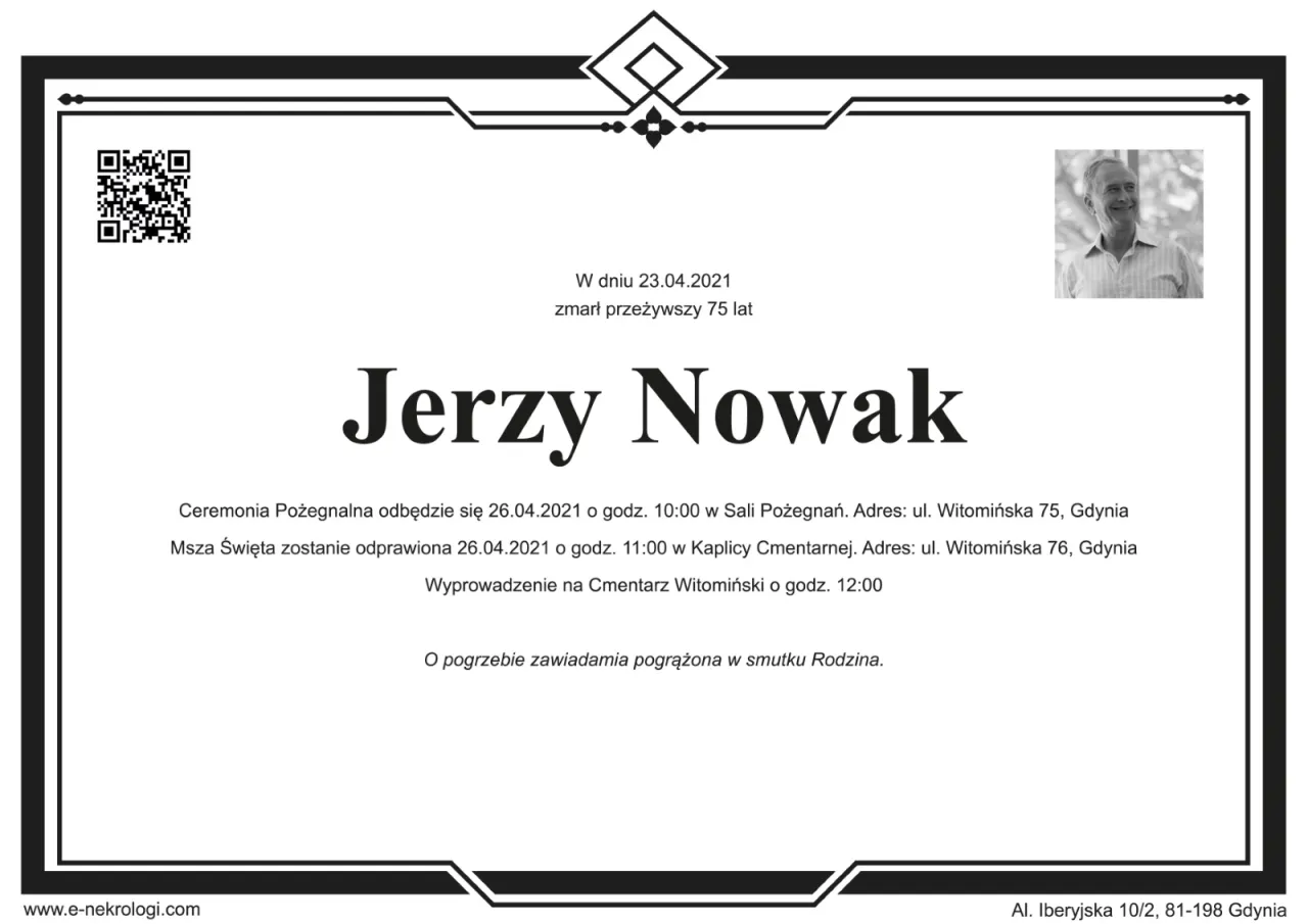 Przykładowy e-nekrolog lub strona z nekrologami online