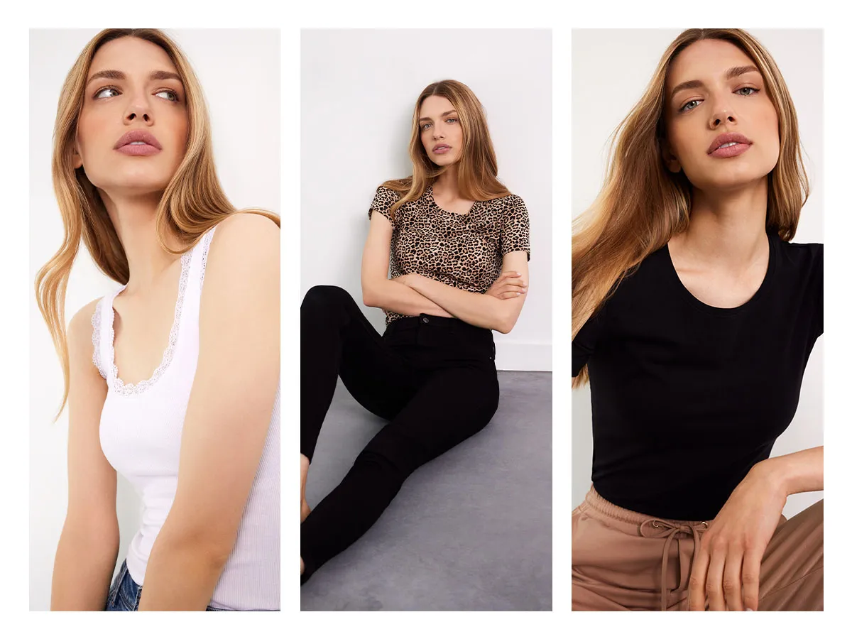 przykłady ubrań basic damskich