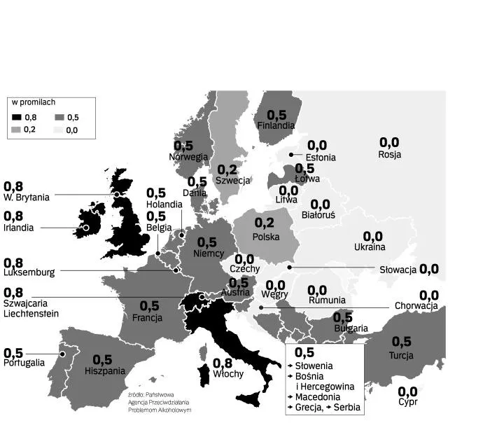 Tabela limitów alkoholu UE