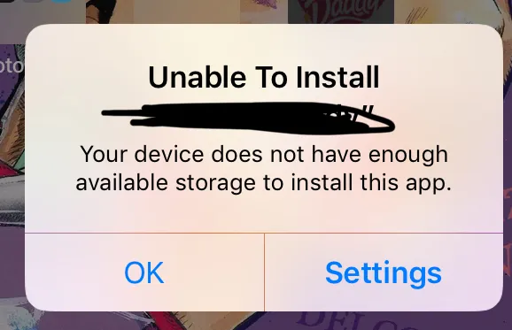 iPhone troubleshooting app download, internet connection icon, storage full warning