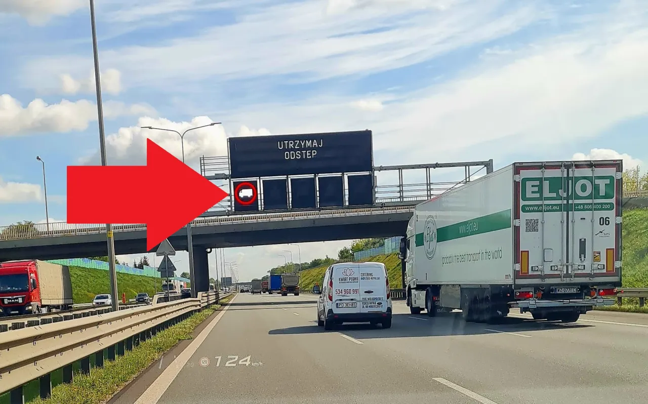 Zakaz wyprzedzania ciężarówek autostrada dwa pasy