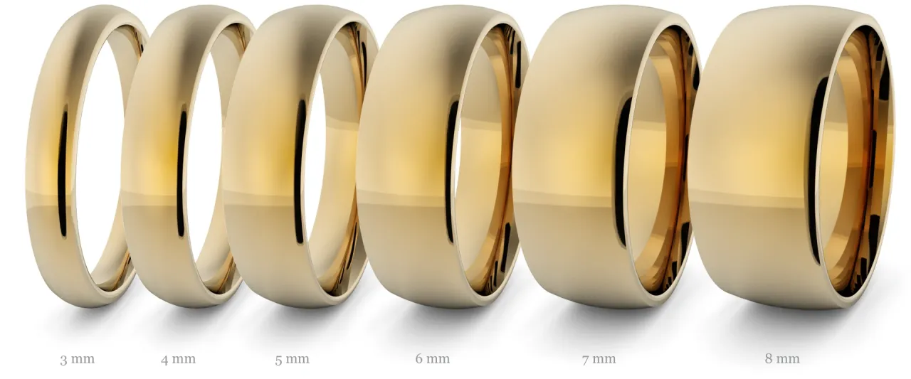 Porównanie profili obrączek ślubnych: fazowane, półokrągłe, płaskie