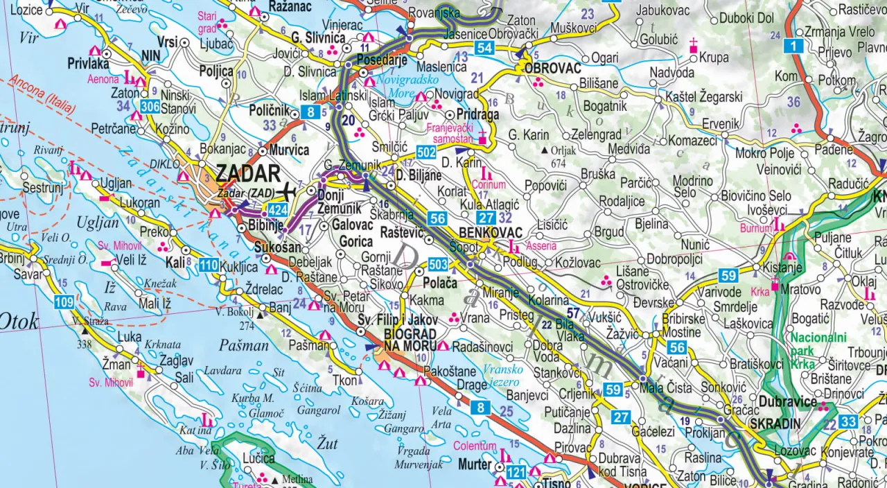 Mapa Chorwacji popularne regiony turystyczne
