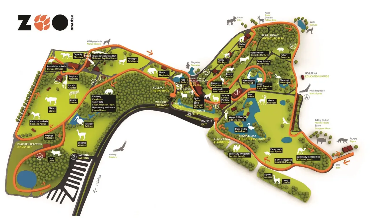 Mapa ZOO Gdańsk, zwierzęta w ZOO Gdańsk, widoki ZOO Gdańsk