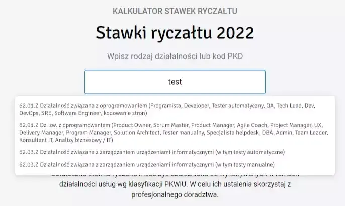 PKWiU kody ryczałt coach