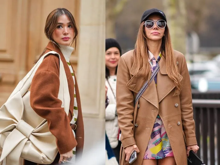 karmelowy płaszcz czapka kontrastowe kolory stylizacje