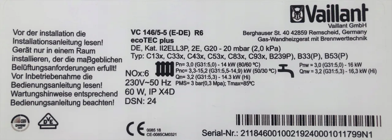 tabliczka znamionowa kotła grzewczego