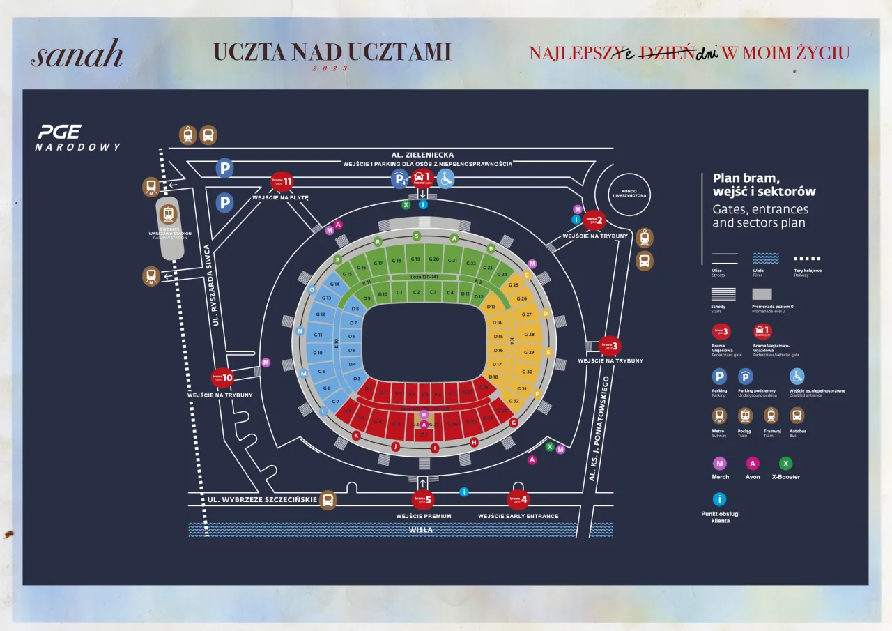 r&oacute;żne kategorie bilet&oacute;w sanah, mapa stadionu z cenami