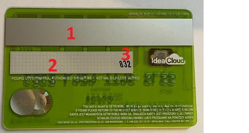 karta płatnicza millennium awers rewers