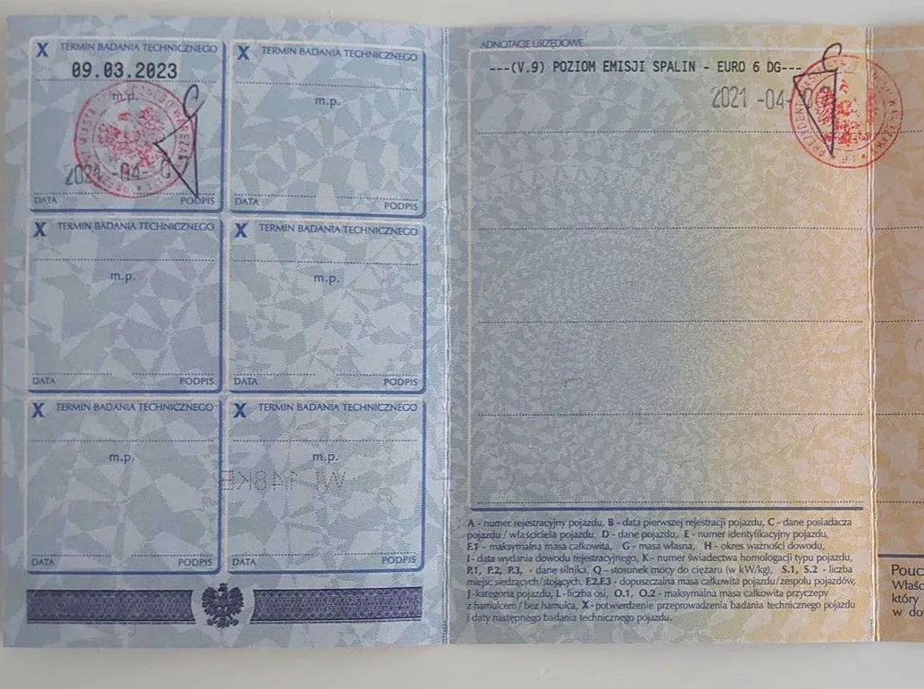 dowód rejestracyjny norma euro