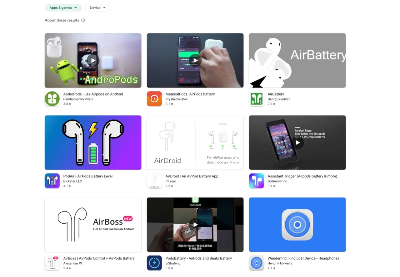 AirPods Batteriestand Anzeige Android App