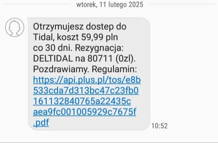 aktywacja Tidal Plus SMS kod