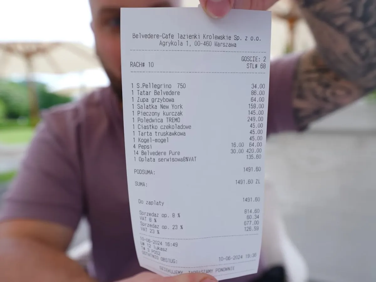 paragon z restauracji a faktura