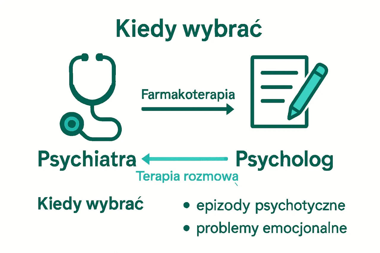 R&oacute;żnice między psychiatrą, psychologiem i psychoterapeutą infografika