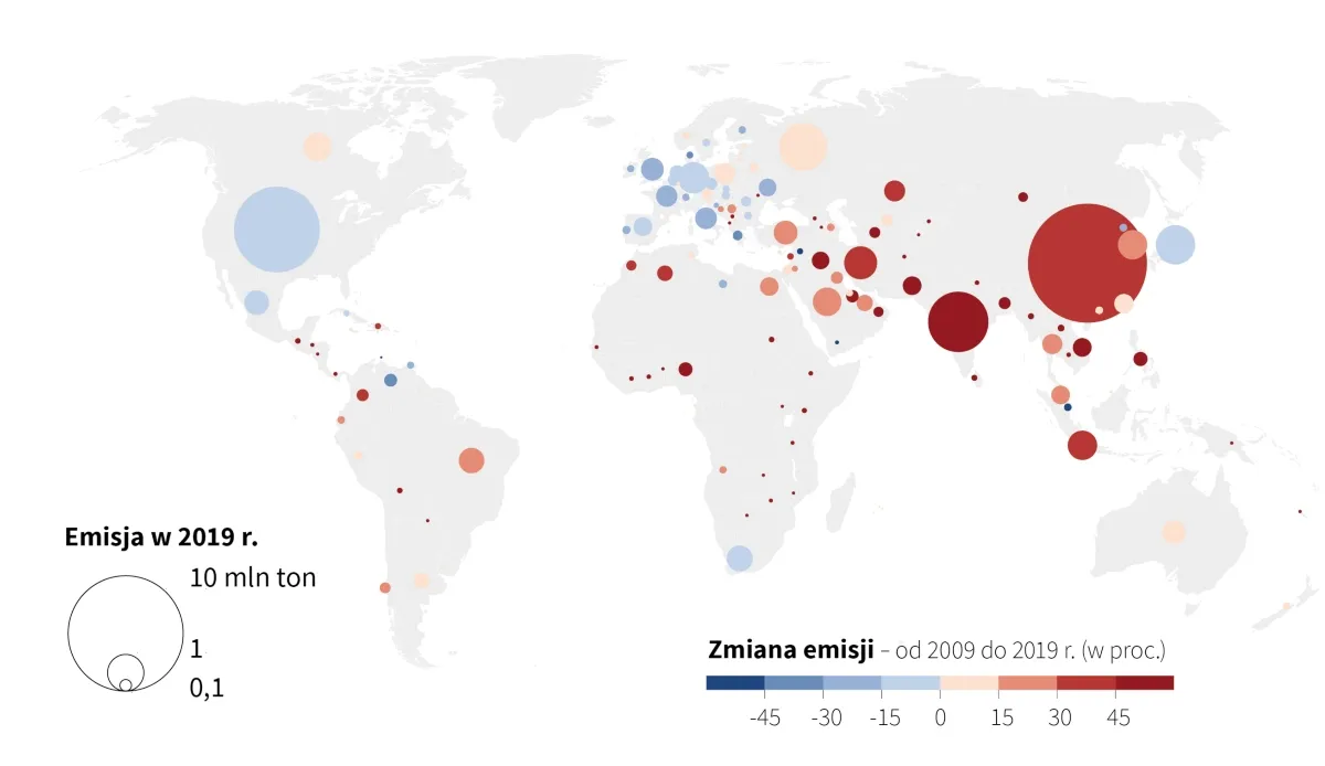 Mapa świata emisji CO2 na kraje
