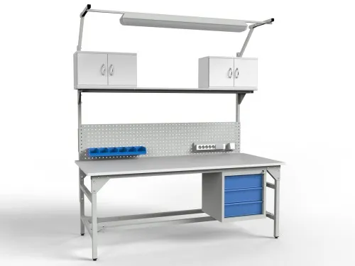 st&oacute;ł warsztatowy z szufladami i oświetleniem