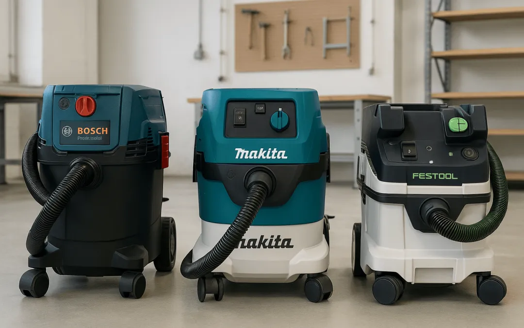 Por&oacute;wnanie odkurzaczy przemysłowych Makita VC2512L i Bosch GAS 15 obok siebie