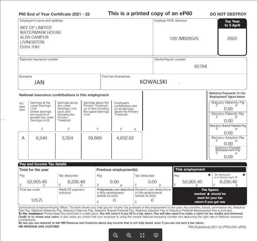 P60 i P45 Wielka Brytania
