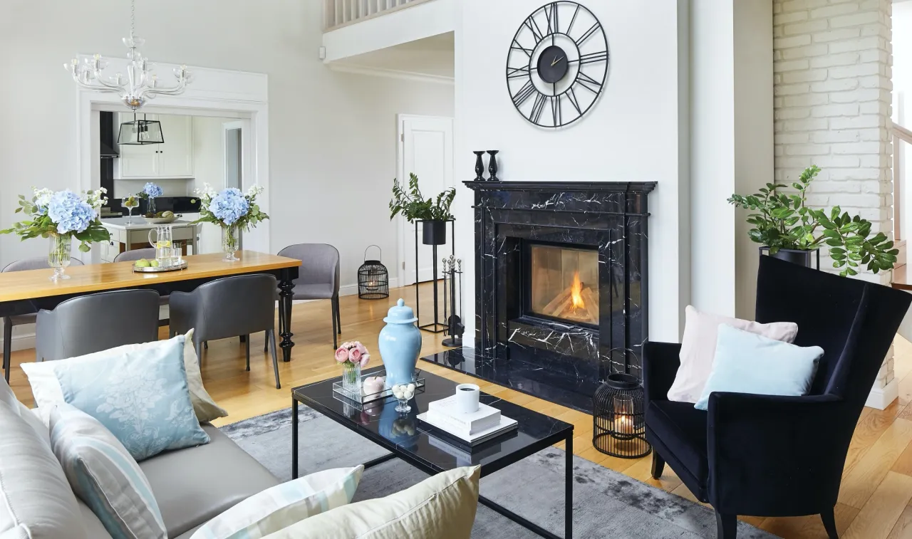 Nowoczesny kominek salon, Skandynawski kominek, Rustykalny kominek salon, Kominek glamour