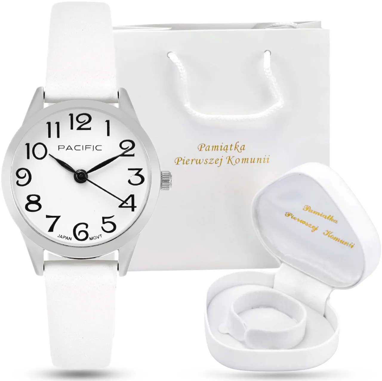 prezenty na komunię, koperta i zegarek