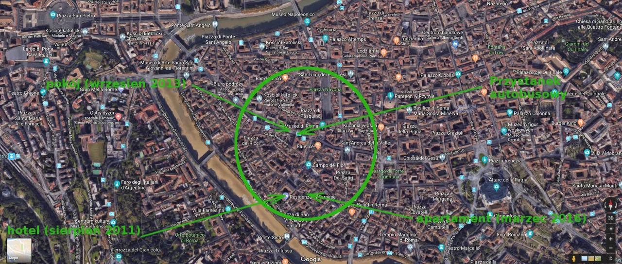 mapa dzielnic Rzymu ceny noclegów
