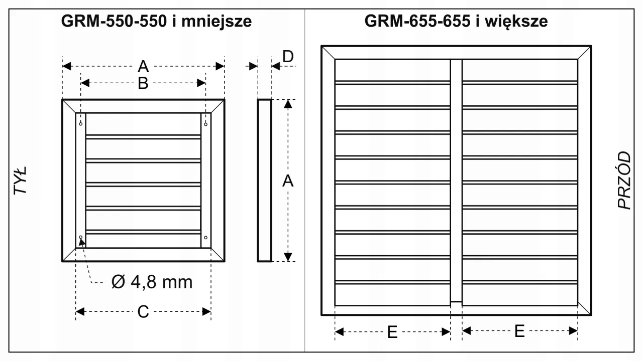 kratka wentylacyjna zewnętrzna okapnik żaluzja grawitacyjna siatka