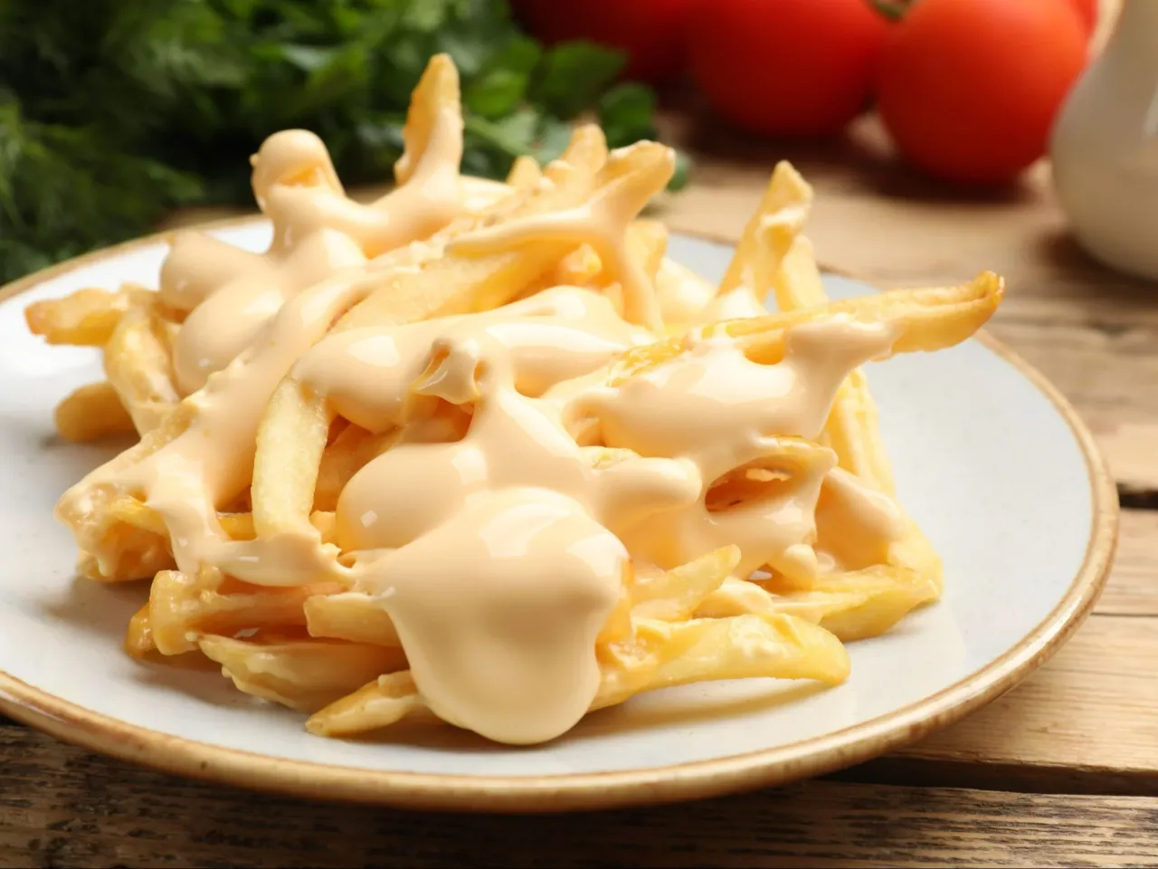 Frytki z halloumi, falafel z frytkami, wege obiad z frytkami