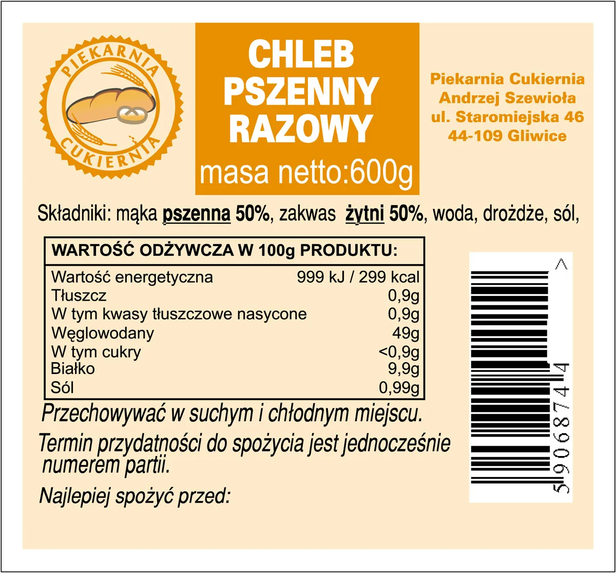 etykieta chleba składniki