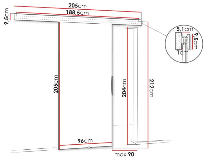 drzwi przesuwne naścienne wymiary montaż