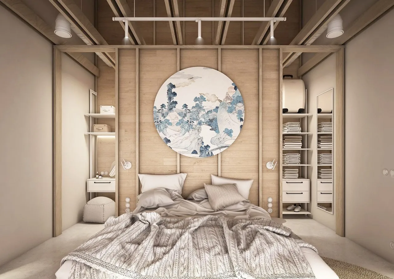 garderoba za ł&oacute;żkiem mała sypialnia