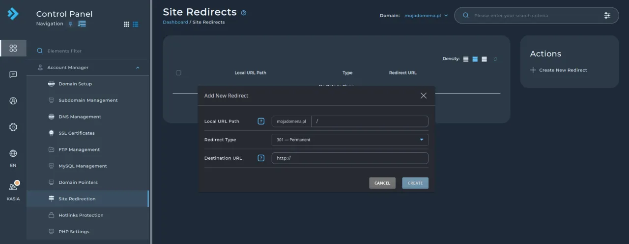 przekierowanie 301 domena idn