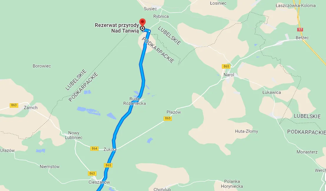 Mapa Roztocza Rezerwat Szum