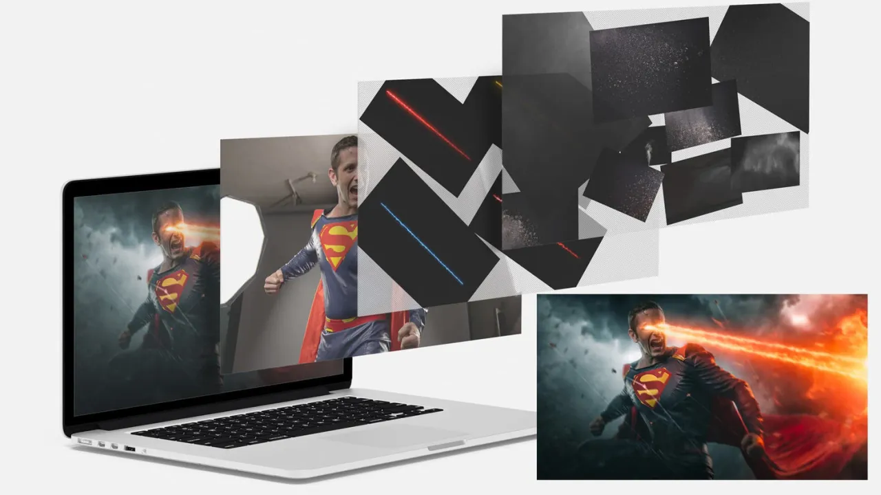 Laptop z Supermenem w Photoshopie. Idealny sprzęt, jaki laptop do photoshopa, by tworzyć takie efekty!