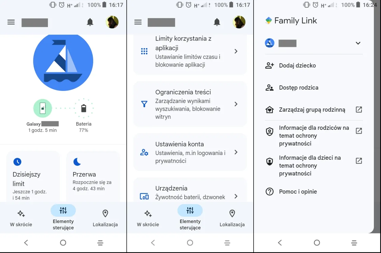 Rodzina korzystająca z aplikacji kontroli rodzicielskiej