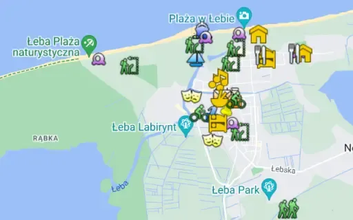 mapa taniego jedzenia Łeba, Łeba gł&oacute;wne deptaki, Łeba boczne uliczki