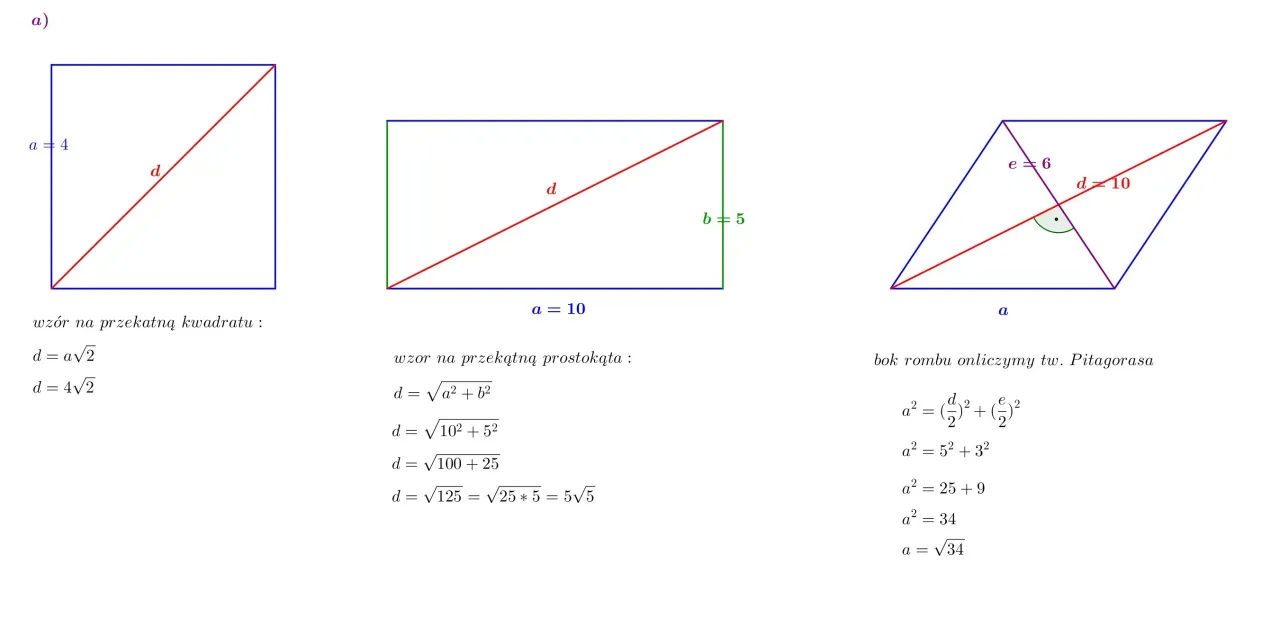 Przekątna prostokąta i kwadratu