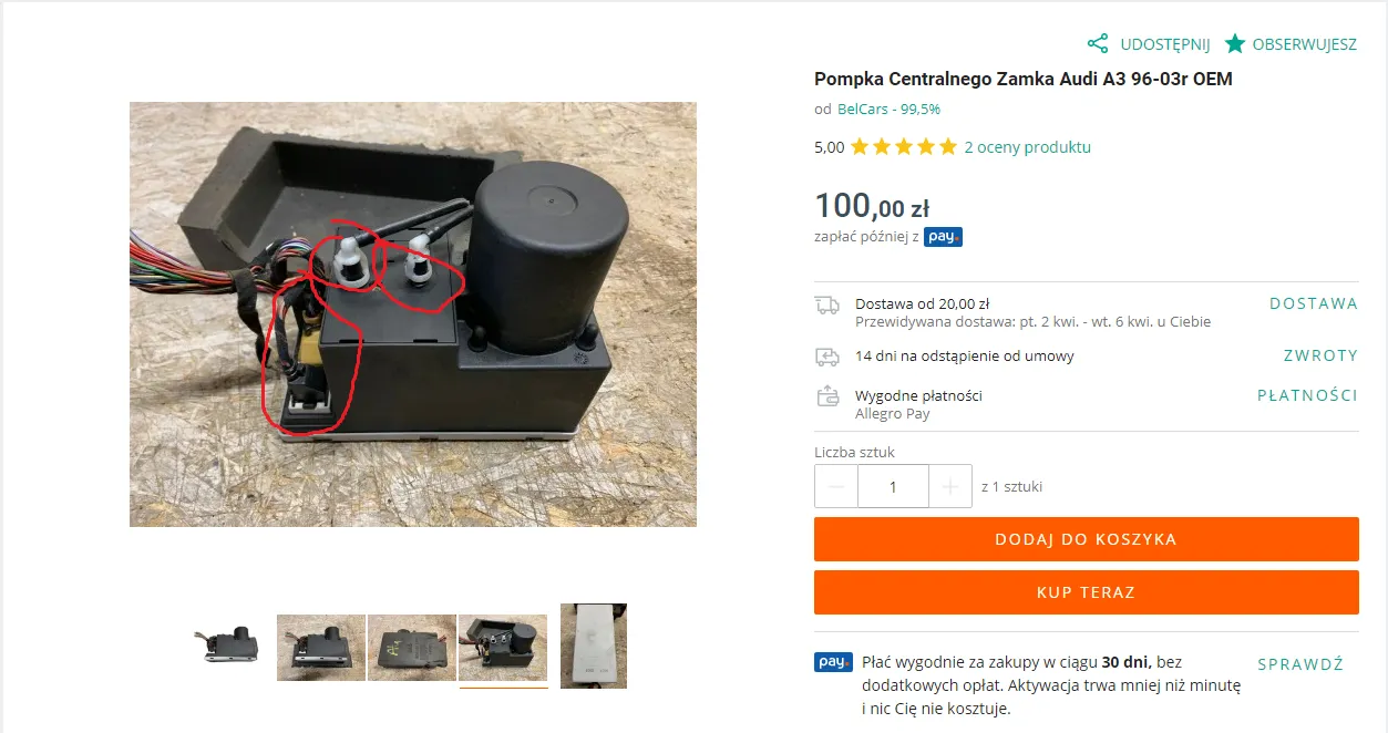 Zdjęcie Gdzie jest pompka centralnego zamka Audi A3 8L i jak ją znaleźć?