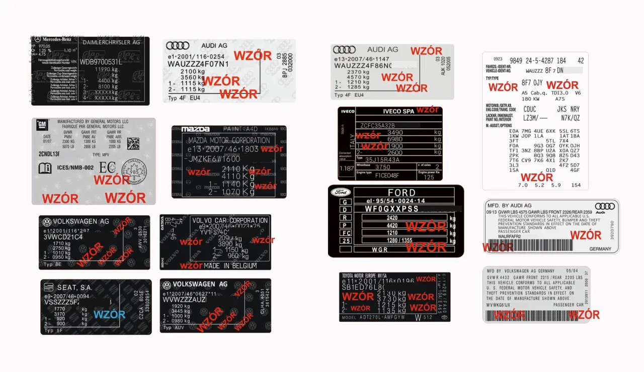 Tabliczka znamionowa samochodu