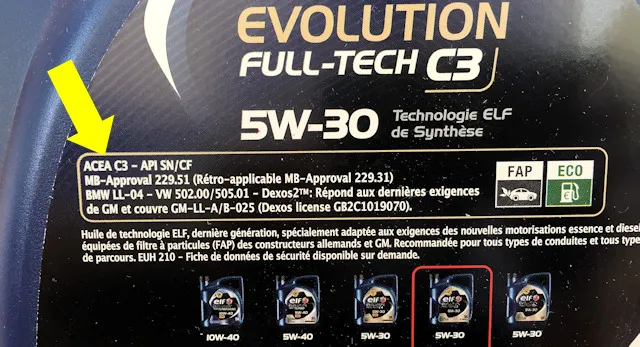 étiquette bidon huile moteur normes ACEA API viscosité