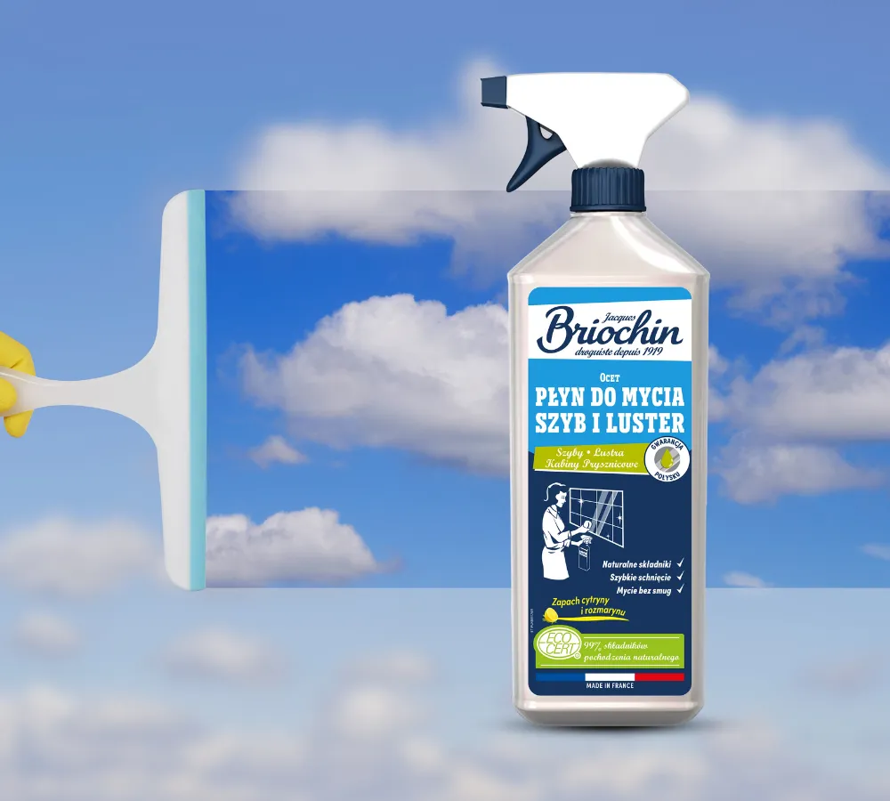 butelka octu i miska z wodą do mycia okien