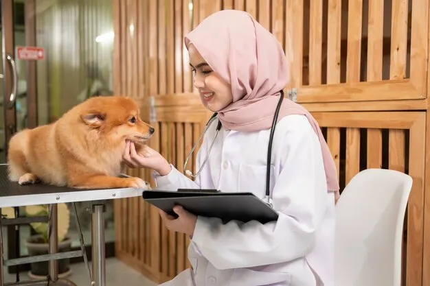 lekarz weterynarii bada psa stetoskopem