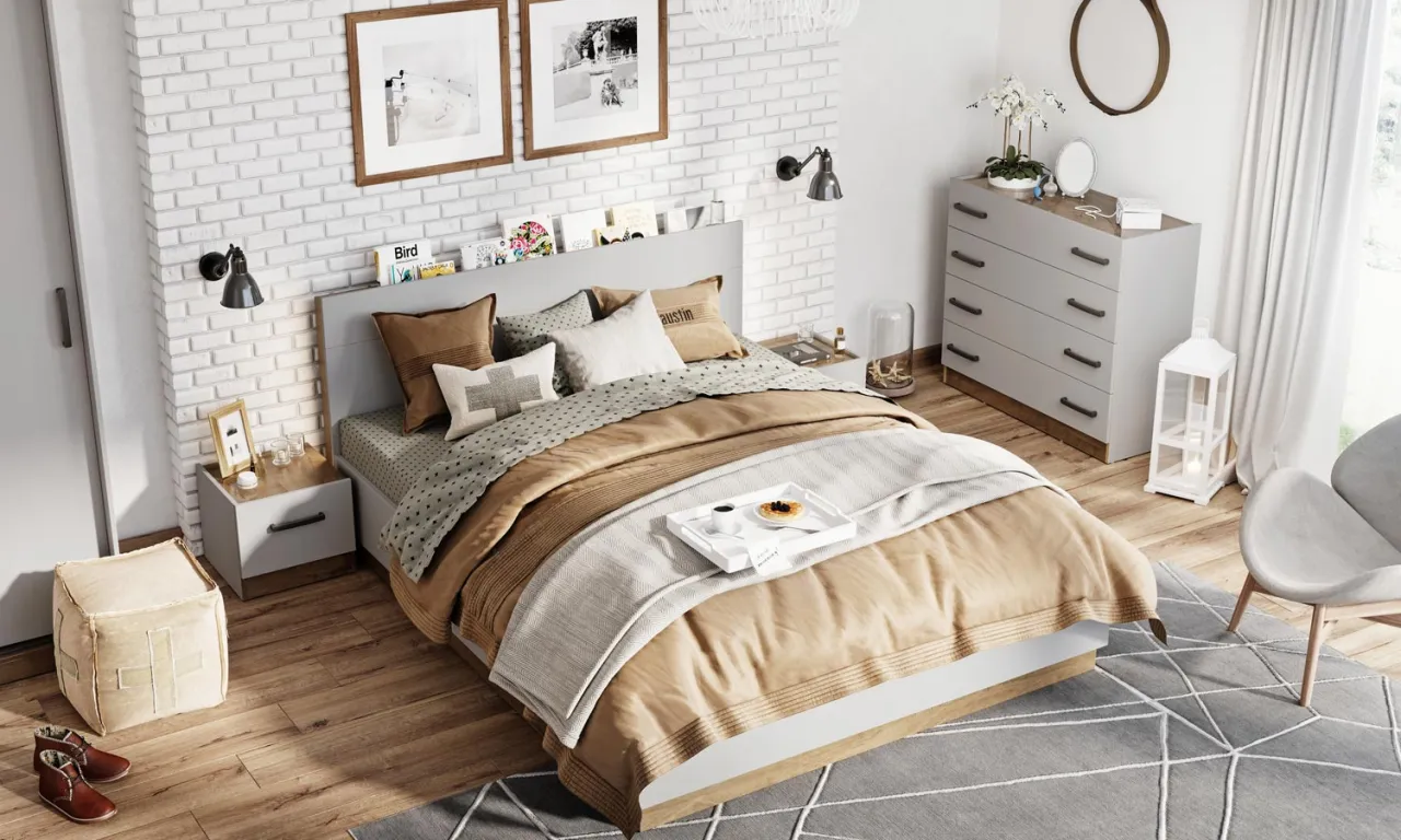 mała sypialnia styl skandynawski