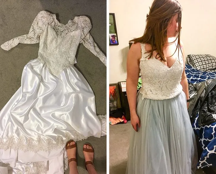 przer&oacute;bka sukni ślubnej przed i po kolaż