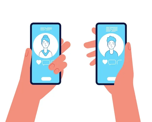Kobieta i mężczyzna rozmawiający przez smartfony, aplikacje randkowe