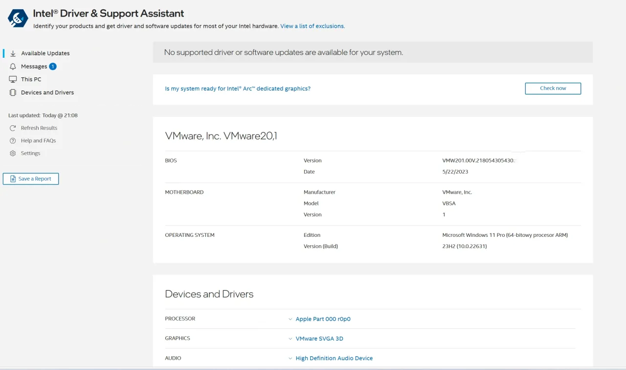 Intel Driver & Support Assistant pokazuje brak aktualizacji. Dowiedz się, jak zaktualizować sterowniki procesora Intel, gdy są dostępne.