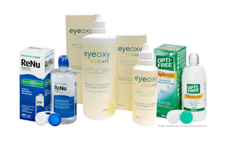 płyny do soczewek kontaktowych i krople nawilżające