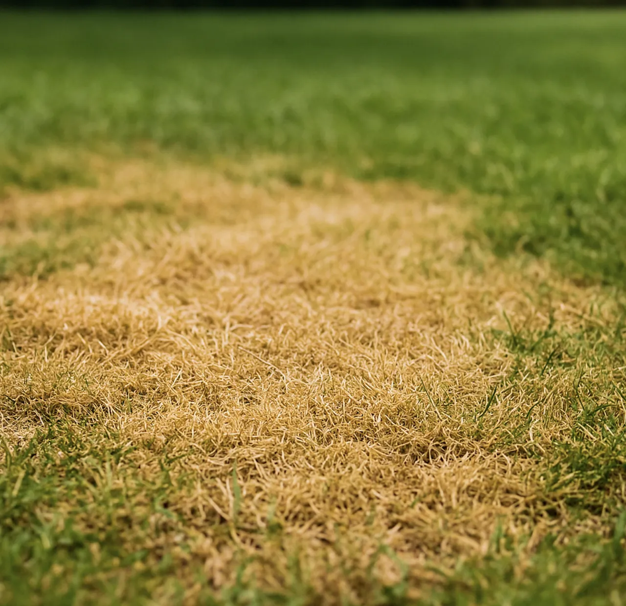 trawnik z mchem i żółtą trawą