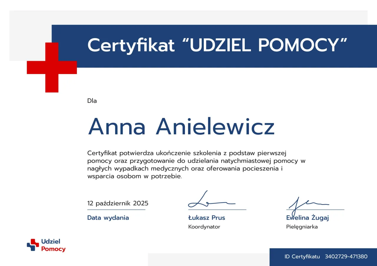 Certyfikat kursu pierwszej pomocy w Polsce